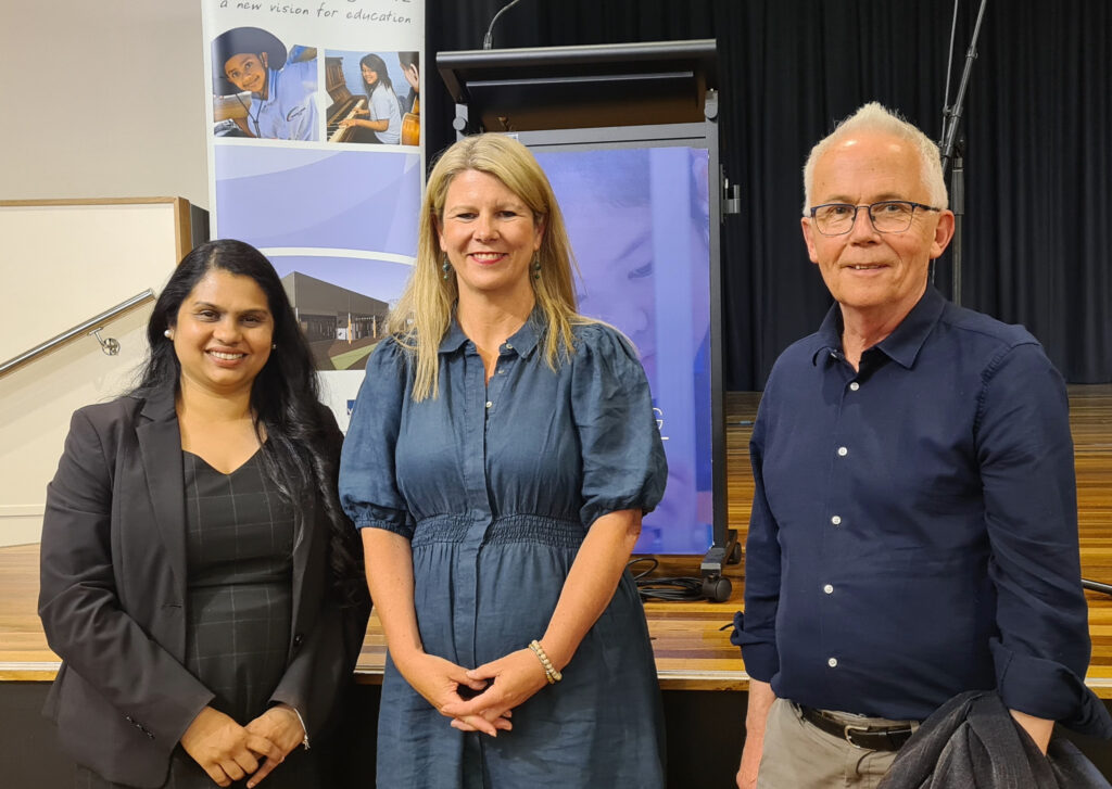 Meena Chopra, Laverton P-12 Principal Lisa Robinson and Bill Daly at the Awards